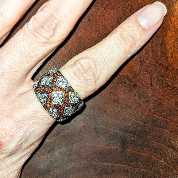 Garnet & Marcasite Diamond Cocktail Ring - Picture 2 of 5